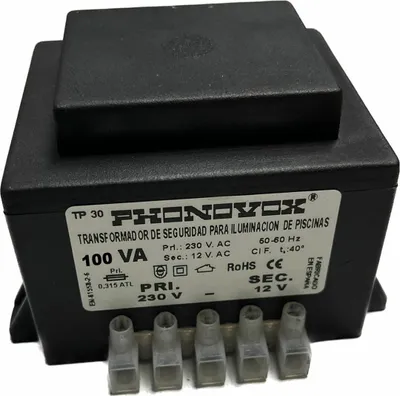 Produktbild von Schwimmbadtransformator 100VA 230/12V 50-60Hz IP-00 Block TP31100 Phonovox - Phonovox