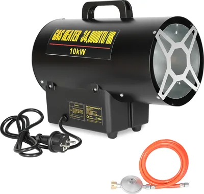Image de Hengda Chauffage à gaz 10kW Chauffe-gaz Canon de chauffage Appareil de chauffage à gaz Chauffage de chantier Chauffage à gaz Générateur d'air chaud avec tuyau de gaz et détendeur Soufflerie de chauffage pour bouteilles de gaz courantes
