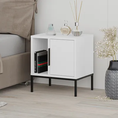 Produktbild von Decortie Nachttisch Glynn Nachttisch Mit U-Förmigem Bein Weiß   35 x 50 x 45 cm