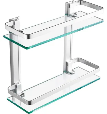 Produktbild von Glas Duschablage Set 2 Stück 8mm Hartglas Aluminium Silber 350x120x296mm