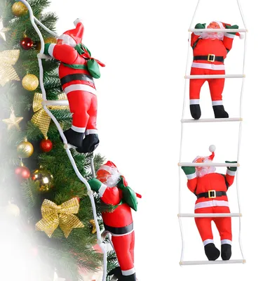 Weihnachtsmann auf Leiter, 76 cm, kletternd, Deko für Zuhause