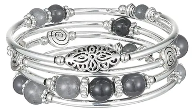Produktbild von FULU AUTUMN Damen Boho Armband mit Mehrschichtiges Perlen Silber Wickelarmband M