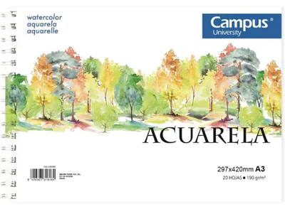 Aquarell-Skizzenblock A3, 20 Blatt, 190 g, Spiralbindung