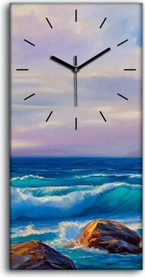 Produktbild von Wandbild Leinwand Bilder mit Uhr 30x60 Gemälde Ozean Meer Felsen Wellen Wolken - schwarze Hände