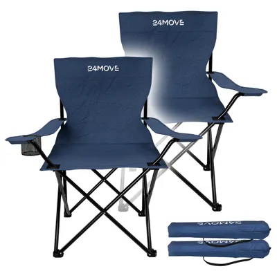 Produktbild von 24MOVE® Campingstuhl Faltstuhl 2er Set, blau, mit Getränkehalter und Tragetasche Outdoor, faltbar max. 100kg, Angerstuhl, Klappstuhl