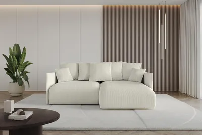 Produktbild von ALTDECOR Ecksofa mit Schlaffunktion und Bettkasten ONESK-L 216x177x72 cm Cremeweiß - Corner Sofa Eckcouch Couch L-Form angeordnet Schlafcouch Ausziehbar Wohnlandschaft