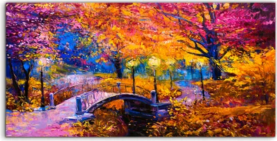 Produktbild von Coloray Spritzschutz aus Glas 140x70  Wandkunst Küchenrückwand Kunst Landschaft buntes Herbst Malerei