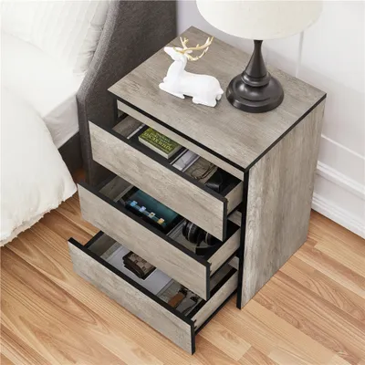 Produktbild von Yaheetech Schlichter Nachttisch Beistelltisch 60,5 cm hoch, 3 Schubladen, Grau
