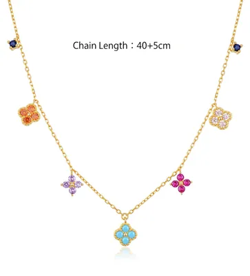Produktbild von Goldene Kette mit Kleeblatt und 4 Buntblättern für Frauen