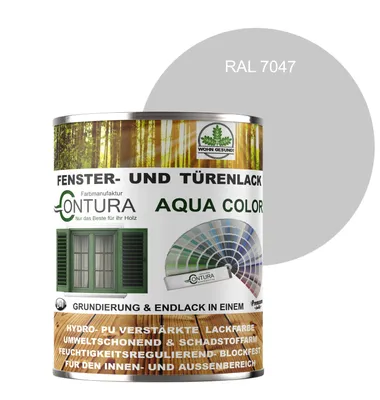 Produktbild von Contura 750ml Fenster und Türenlack Seidenmatt nach RAL 2in1 mit Pinsel Möbellack Innen und Außen Holzlack - RAL 7047 Telegrau 4
