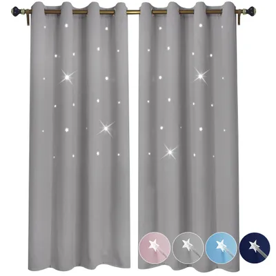 Produktbild von 1 Stück Vorhang Aushöhlung 132x213cm Sterne Gardine Blickdicht Ösenvorhang für Wohnzimmer Kinderzimmer Schlafzimmer, Grau