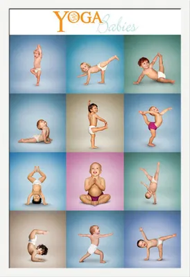 Produktbild von Fun - Poster - Yoga Babies Grid + Wechselrahmen, Shinsuke® Maxi MDF weiss, Acryl-Scheibe