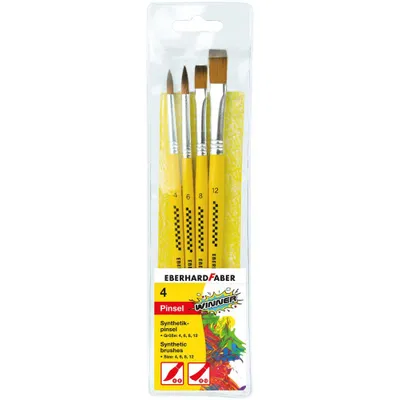 Produktbild von Eberhard Faber 579921 - Winner Synthetik-Pinsel, Set mit 4 Pinselgrößen, 2 Rund- und 2 Flachpinsel, für viele Zeichen- und Maltechniken auf unterschiedlichen Maluntergründen