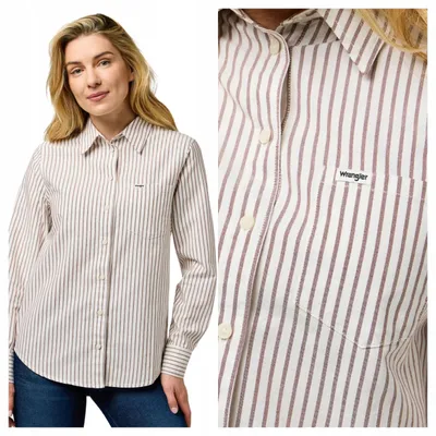 Immagine prodotto di Wrangler | Camicia a maniche corte da donna, confezione singola, a righe, color cognac, in cotone, taglia S