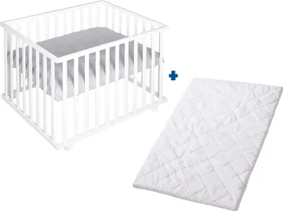 Image de Ensemble roba « roba Style » comprenant un parc carré blanc et un matelas pour parc, testé pour les substances nocives