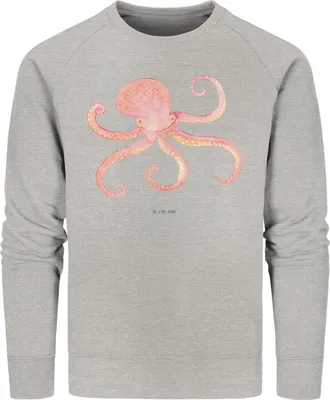 Produktbild von Mr. & Mrs. Panda Rundhals Pullover Tintenfisch Größe M - Heather Grey - Geschenk, Pulli, Wasser, Lustige Sprüche, Bio Baumwoll, Ozean, Meerestier, Meer, Sweatshirt, Krake