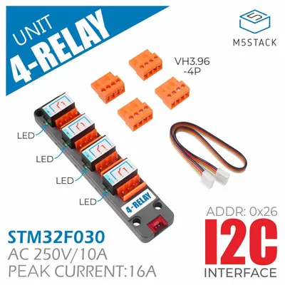 Produktbild von M5Stack 4-Relay Unit 4-Way Relay Module I2C Protocol 250VAC 28VDC