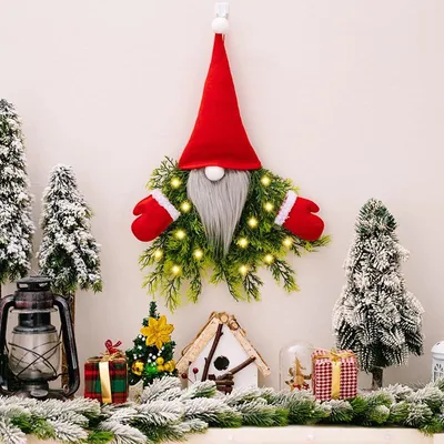 Weihnachtskabouterkranz 50 cm mit LED-Lichtern, künstlicher Tannenzweig