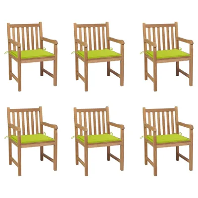 Produktbild von Gartenstühle 6 Stk. mit Hellgrünen Kissen Massivholz Teak