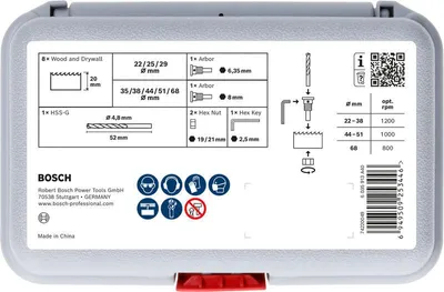 Obrázek produktu pro Sada Vrtních Korunk 22/25/29/35/38/44/51/68 Mm Bosch Wood & Drywall
