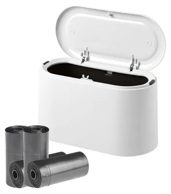Zdjęcie produktu dla Koszyk na śmieci z pokrywą: Mini kosz na śmieci, 22 × 11 × 13 cm, biały