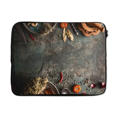 Produktbild von MuchoWow® Laptop Hülle 17 Zoll Laptoptasche Marmor - Gemüse - Herbst - Kürbis - Rustikal - Kräuter - Zipper - Schutzabdeckung