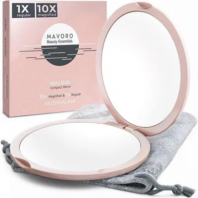 Image de Miroir de voyage compact avec grossissement 1x/10x – Miroir de voyage double face et portable