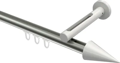 Produktbild von Interdeco Innenlaufstange / Gardinenstange mit Innenlauf Edelstahl-Optik / Weiß, Typ Siteno Savio (Kegel), 20 mm Ø 1-läufig, 240 cm