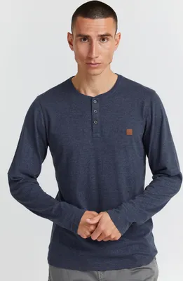 Produktbild von 11 Project PRBonso Herren Longsleeve Langarmshirt Shirt mit Grandad-Ausschnitt aus 100% Baumwolle Regular fit