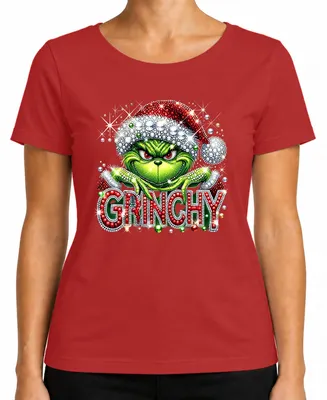 Produktbild von Grinchy Weihnachten Glitzer Strass Santa Frech Ugly Christmas Xmas Damen T-Shirt, Rot, XL
