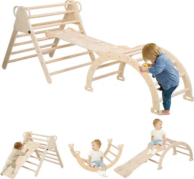 Image de triangle d'escalade 3 en 1 avec toboggan Structure d'escalade en bois pour les jeunes enfants à partir de 2 ans