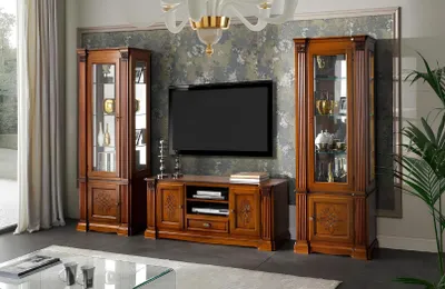 Immagine prodotto di Parete classica del soggiorno vetrina credenza RTV scaffale pareti armadio 3 pezzi.