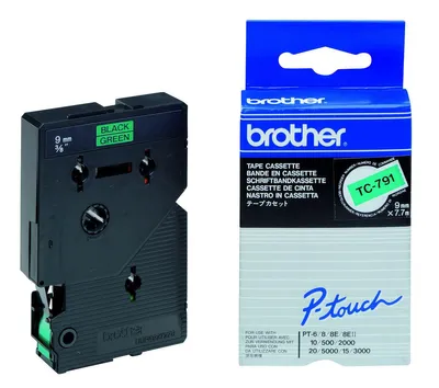 Produktbild von Brother TC791 - 9 mm x Schwarz auf Grün - laminiertes Band - für P-Touch PT-2000, PT-3000, PT-500, PT-5000, PT-8E