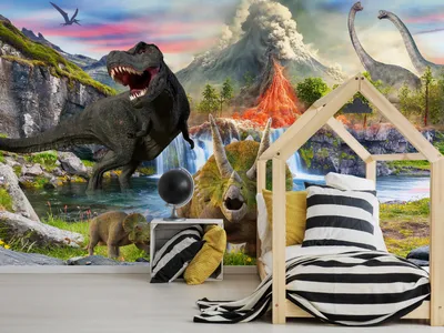 Produktbild von Vlies Fototapete Dinosaurier 400x280 cm Tapeten Wandtapete XXL Tiere Tropisch für Kinder e-C-10020-a-a