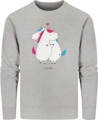Produktbild von Mr. & Mrs. Panda Baumwoll Pullover Einhorn Mitteilung Größe XXL - Heather Grey - Geschenk, Sweatshirt, Spruch, Liebe, Valentinstag, Sweater, Einhörner, Unicorn, Pulli