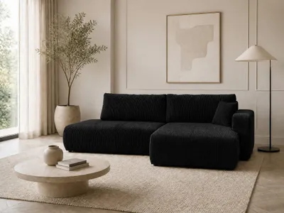 Produktbild von VENASI Ecksofa mit Schlaffunktion SOHO, Schwarz Cordstoff, Ottomane Rechts