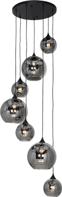 A multi-bulb pendant light fixture with smoked glass globes.