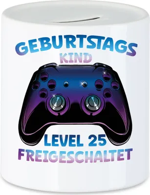 Produktbild von Geburtstagskind Level 25 Freigeschaltet Spardose Happy Birthday Geburtstag Alles Gute Controller Konsole Game Spiel