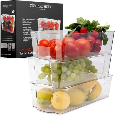 Produktbild von classbach® Kühlschrank Organizer 3er Set, Organizer für Kühlschrank Gewürzregal Schrank - Küchen Organizer stapelbar, Aufbewahrungsbox Küche geeignet für Gefrierfach bis -40°C, BPA-frei - C-KO 4022