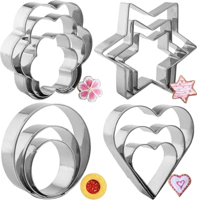 Produktbild von 12-teiliges Ausstechformen-Set Herz, Stern, Blume, Kreisformen, Silber, spš¹lmaschinenfest