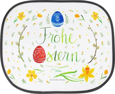 Produktbild von Mr. & Mrs. Panda Sonnenschutz Auto Ostern Frohe Ostern - Weiß - Geschenk, Fürs, Autoscheibe, Bemalte Ostereier, Osterei, blendschutz, Osterblume, autofenster, Ostergrüße