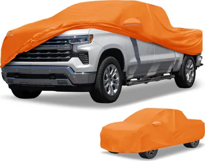 Image de Housse De Voiture šŠtanche Toutes Saisons Pour Automobile En ExtšŠrieur, Protection Anti-Uv, Soleil, Pluie, Couverture Pour Chevy Silverado 210D-Pu Orange Bandes RšŠflšŠchissantes