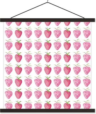 Produktbild von MuchoWow® Textilposter Erdbeere - Schablonen - Aquarell 90x90 cm mit schwarzem Rahmen - Magnetisches