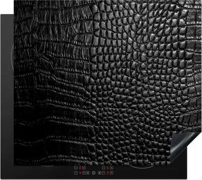 Produktbild von KitchenYeah© Herdabdeckplatte Leder - Textur - Schwarz - Grau , 59x52cm, Küche Deko, Glaskeramikkochfeld Herdabdeckung, Abdeckplatte fùr Kochfeld
