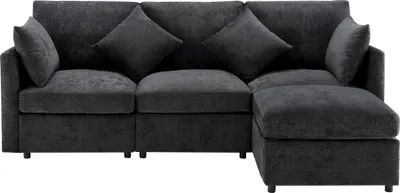 Produktbild von Merax Ecksofa, L-Form Sofa mit Schlaffunktion, 3-4 Sitzer Couch Soffa mit 4 Kissen, Wohnzimmersofa, Couchgarnitur, Chenille Stoff, Grau