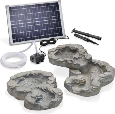 Produktbild von esotec Bachlaufschalen-Set 3-teilig mit Solarpumpe Naturstein-Optik 101310