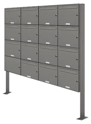 Produktbild von 15-Fach Standbriefkasten in Aluminiumgrau RAL 9007 als moderne Briefkastenanlage DIN A4