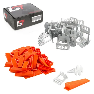 Produktbild von 7000-teiliges Fliesen Nivelliersystem Set 6000x Zuglaschen 1mm + 1000x Keile