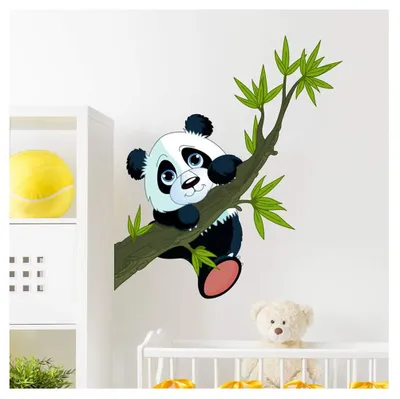 Image de Autocollant pour enfants | Décoration murale : panda joyeux – Décoration pour chambre d'enfant