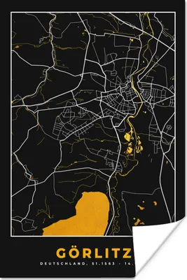 Produktbild von MuchoWow® Poster Karte - Görlitz - Gold - Stadtplan - Deutschland 80x120 cm - Papierdruck